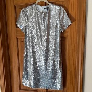Express Shiny Silver Sequin Dress